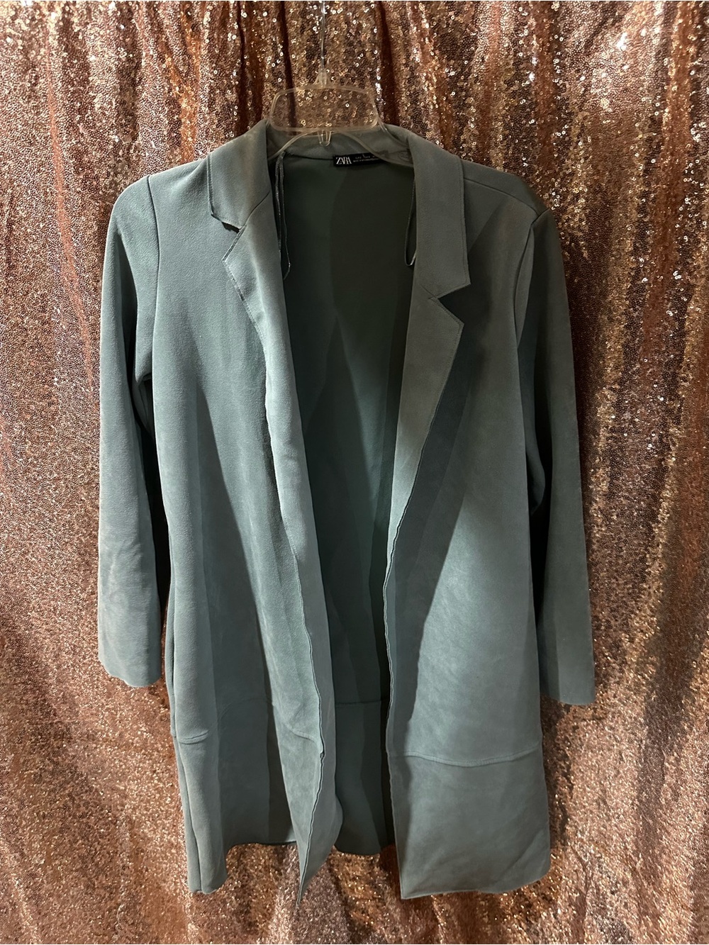 Zara Powder Blue Open-Front Long Blazer